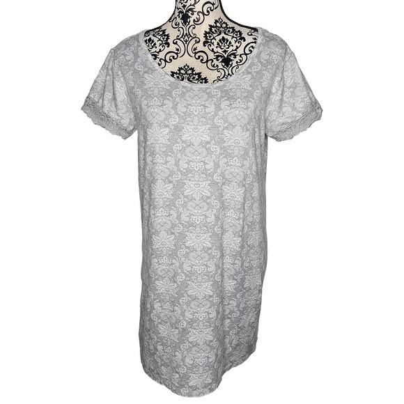 Tahari Sleep Lace Accent Cap Sleeve Top Size L Gray - Picture 1 of 5